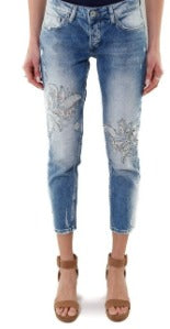 Jeans con gioielli e pizzo Fracomina