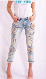 Jeans in pizzo blu e rosa Fracomina